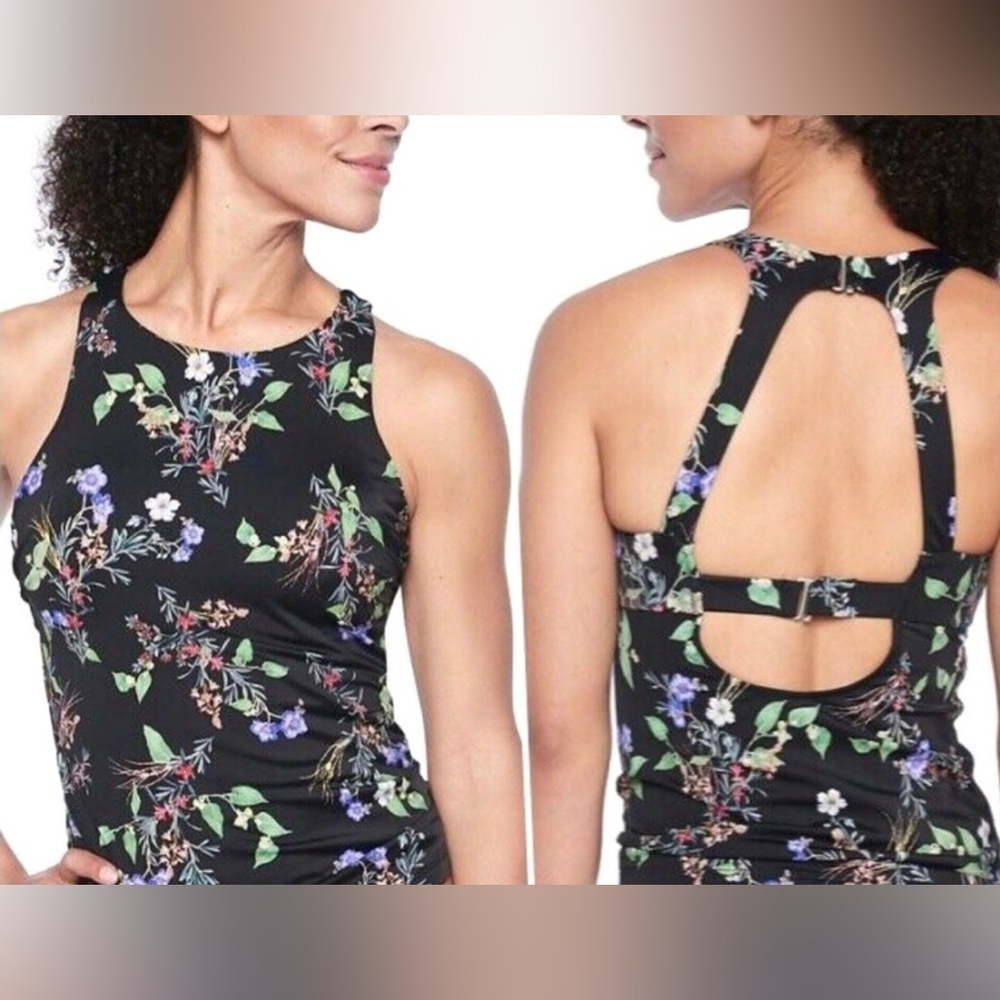Athleta Maldives Gold Coast Floral High Neck Tankini Tennis Pickleball Hiking